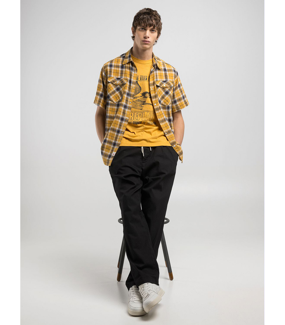 クリンクルチェック半袖シャツ 詳細画像 イエローホワイト 3